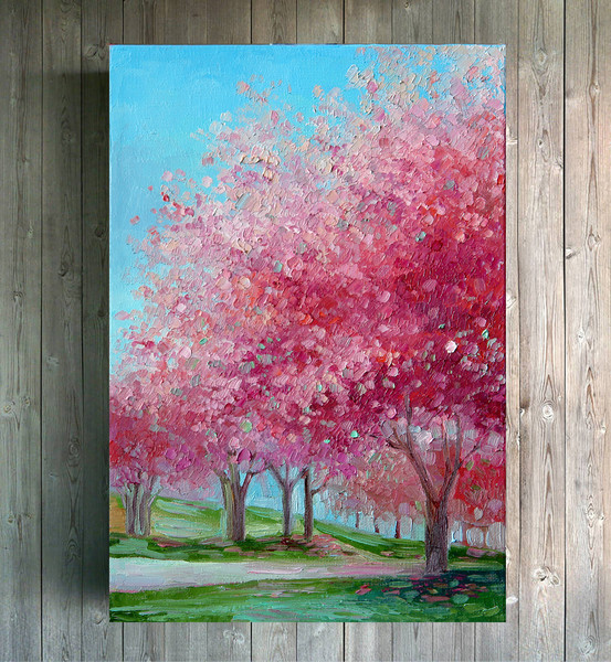 blossom pink trees oil painting impasto art.jpg