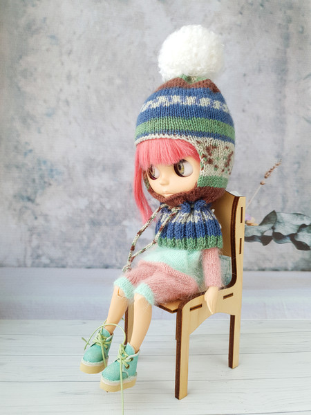 Blythe clothes. Blythe hat balaclava. Blythe knit hat. Doll clothes knitting. Blythe basic clothes