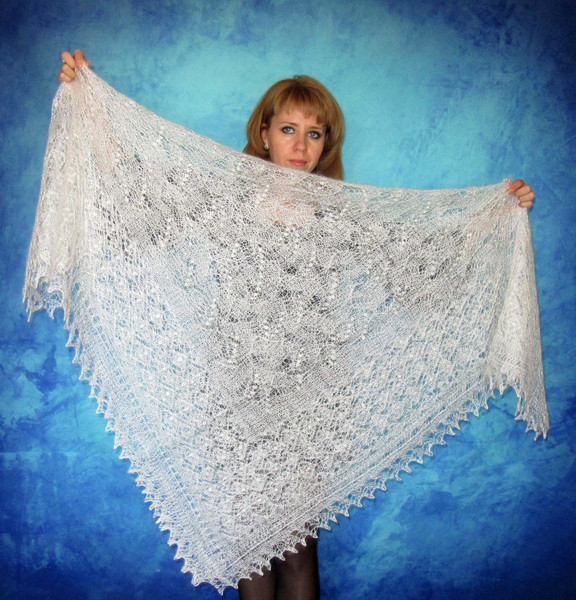 White embroidered Orenburg Russian shawl, Lace wedding shawl, Warm bridal cape, Hand knit cover up, Wool wrap, Handmade stole, Kerchief, Scarf.JPG