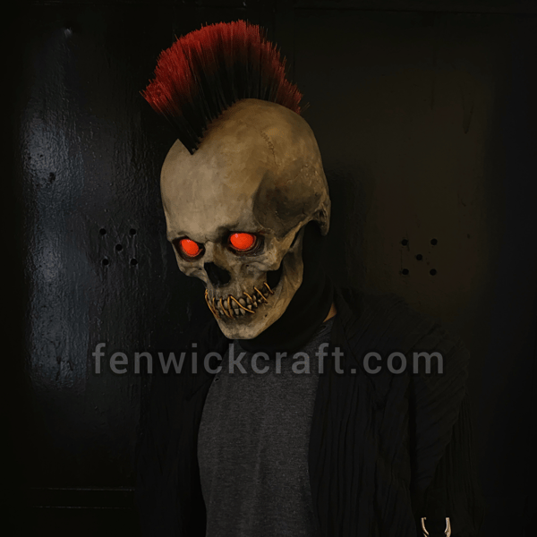 rock punk skull moving jaw helmet red hair and red eyes