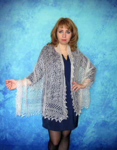 White wool scarf, Hand knit wrap, Lace wedding cover up, Warm bridal cape, Goat down Russian Orenburg shawl 3.JPG