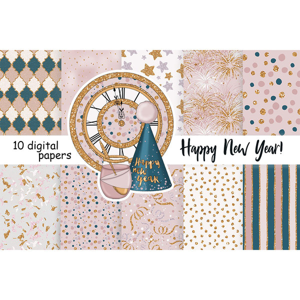 Winter New Year digital papers with white and gold stars. Confetti digital paper for crafting for the New Year. Fireworks patterns with stamps. Ornament seamles