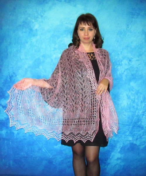 Pink wool scarf, Russian Orenburg shawl, Hand knit wrap, Wedding shawl, Warm bridal cape, Goat down cover up, Stole, Kerchief, Lace pashmina 3.JPG