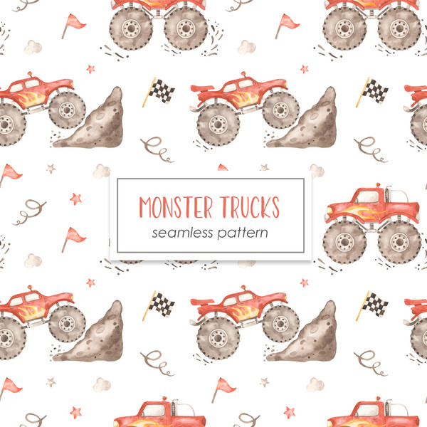5-1 Monster truck watercolor seamless patterns.jpg