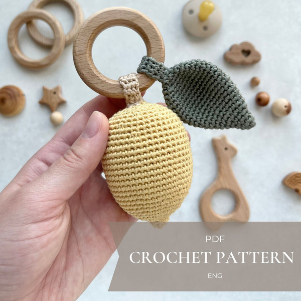 Crochet baby rattle teething ring pattern