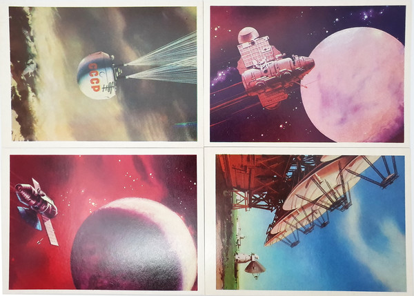 6 Vintage USSR Space Art postcards full set STEPS TO SPACE 32 pcs V. Viktorov 1971.jpg