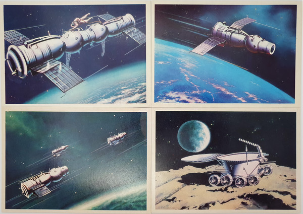 11 Vintage USSR Space Art postcards full set STEPS TO SPACE 32 pcs V. Viktorov 1971.jpg
