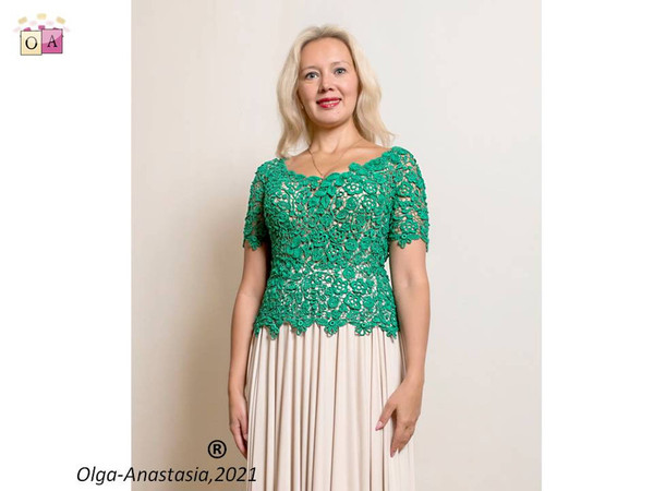 Irish Crochet Lace - Green Blouse for Women Floral Print Short Sleeve Summer PDF (9).jpg