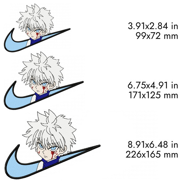 Nike Killua Zoldyck anime embroidery design sizes