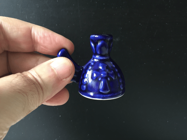 Ceramic candle holder - bottle blue with a handle
