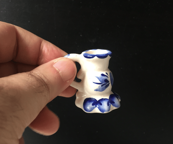 Ceramic candle holder - White and Blue Cup with handle