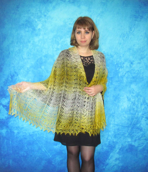 Hand knit yellow downy scarf, Handmade Russian Orenburg shawl, Goat wool cover up, Lace pashmina, Kerchief, Stole, Tippet, Warm wrap, Cape, Gift for a woman 3.J