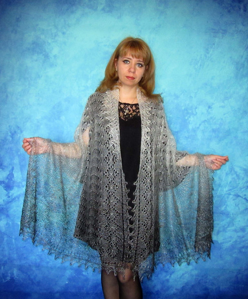 Hand knit warm gray scarf, Russian Orenburg shawl, Wool wrap, Goat down stole, Lace pashmina, Cover up, Kerchief, Cape 2.JPG