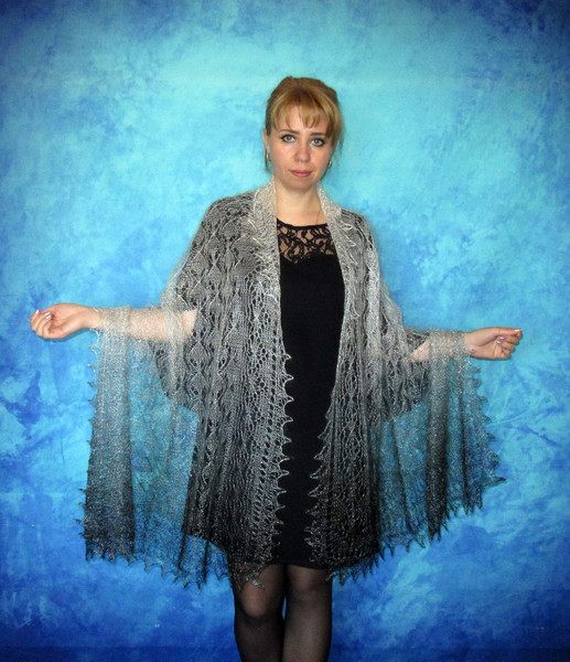Hand knit gray downy scarf, Handmade Russian Orenburg shawl, Goat wool cover up, Lace pashmina, Kerchief, Stole, Tippet, Warm wrap, Cape,Gift for a mom 3.JPG