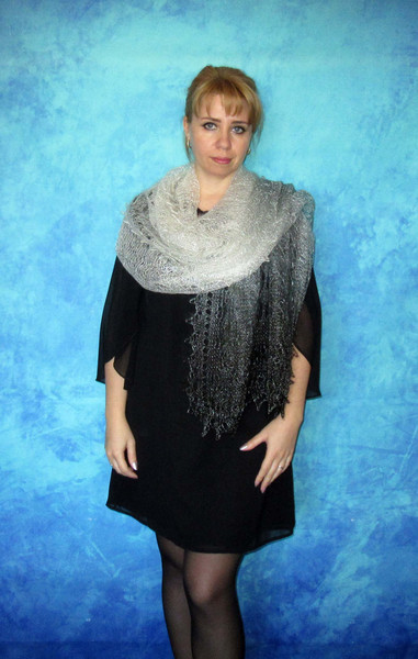 Hand knit gray downy scarf, Handmade Russian Orenburg shawl, Goat wool cover up, Lace pashmina, Kerchief, Stole, Tippet, Warm wrap, Cape,Gift for a mom 4.JPG