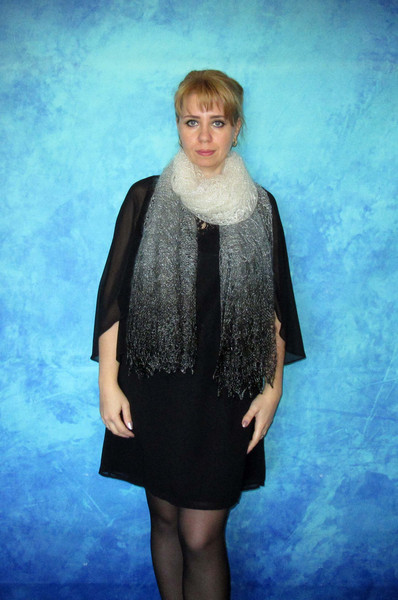 Hand knit gray downy scarf, Handmade Russian Orenburg shawl, Goat wool cover up, Lace pashmina, Kerchief, Stole, Tippet, Warm wrap, Cape,Gift for a mom 5.JPG