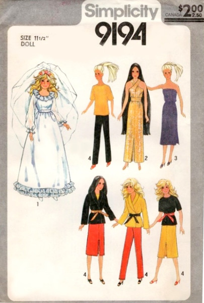 Vintage Simplicity Sew Pattern 9334 Fashion Doll Barbie Clothes