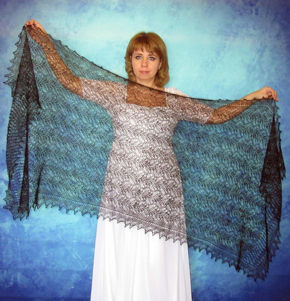 Hand knit black scarf, Warm Russian Orenburg shawl, Wool wrap, Goat down stole, Lace cover up, Kerchief, Mourning cape.JPG
