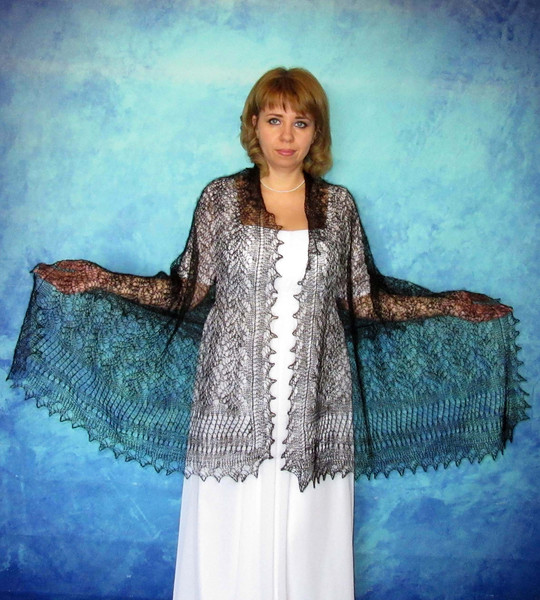 Hand knit black scarf, Warm Russian Orenburg shawl, Wool wrap, Goat down stole, Lace cover up, Kerchief, Mourning cape 2.JPG