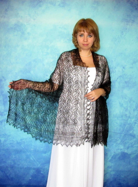 Hand knit black scarf, Warm Russian Orenburg shawl, Wool wrap, Goat down stole, Lace cover up, Kerchief, Mourning cape 3.JPG
