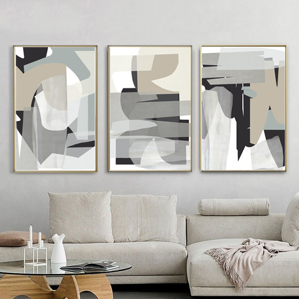 Gray abstract posters of 3 on the wall, easy to download