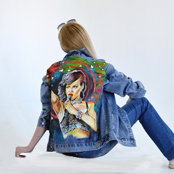Womens Hand Painted Denim Jacket, Portrait from photo Rihann - Inspire ...