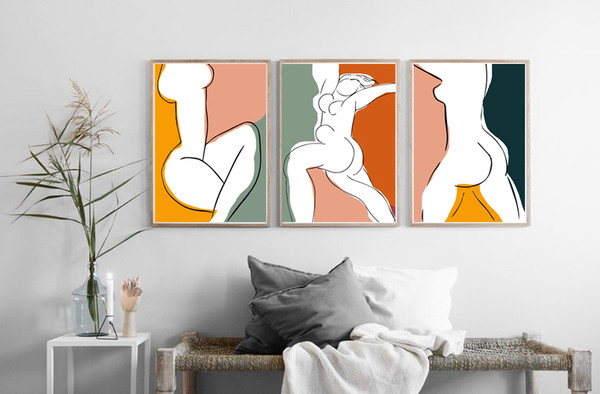 Woman abstract posters of 3 on the wall, easy to download