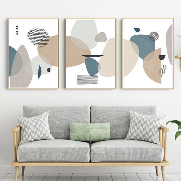 Geometric Poster Abstract Artwork Prints Set of 3 Living Roo - Inspire ...