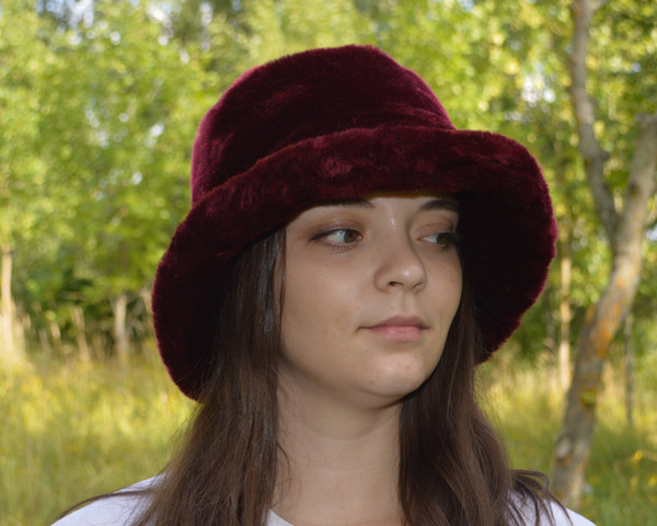 Faux Fur Bucket Hat for Women. Fluffy Winter Hat. A Warm, Fashion Furry Hat. Fuzzy Bucket Hats. Burgundy Fur Bucket Hat. 24.41 (62 cm) | ALLApparelH