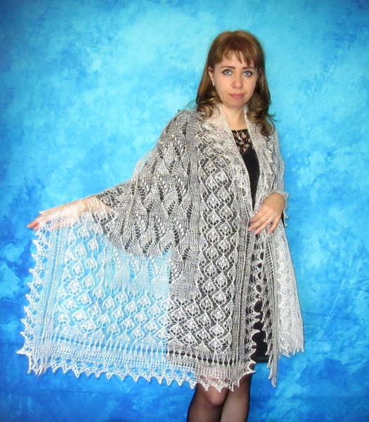 White embroidered scarf, Lace Russian Orenburg shawl, Hand knit wool wrap, Warm bridal cape, Goat down cover up, Handmade stole, Kerchief, Gift for a woman 3.JP