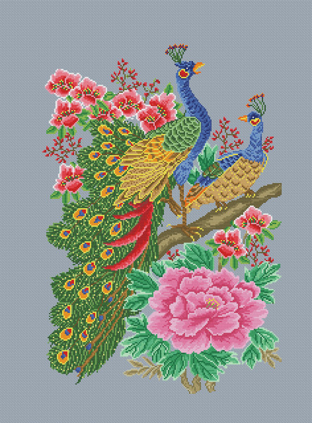 Vintage Cross Stitch Scheme  peacocks