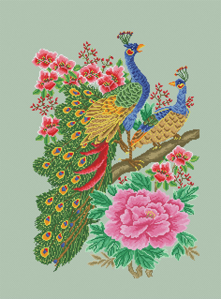 Vintage Cross Stitch  peacocks