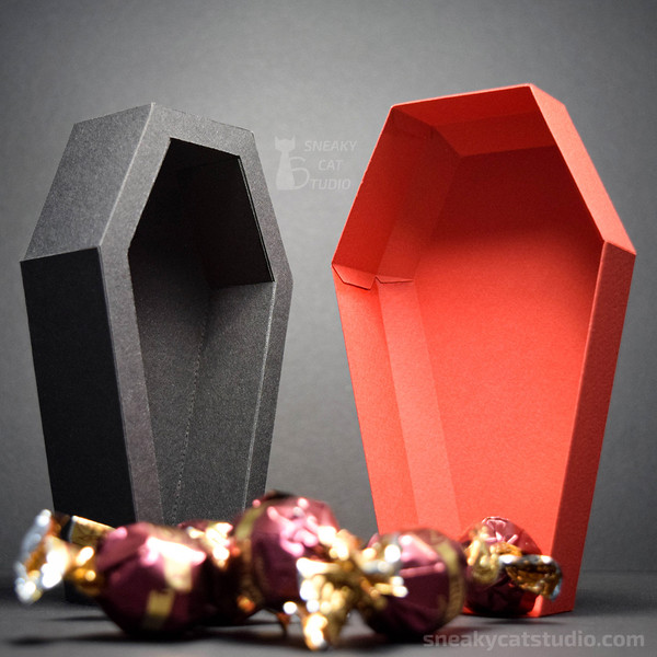 Paper Coffin box vertical for Halloween with candies
