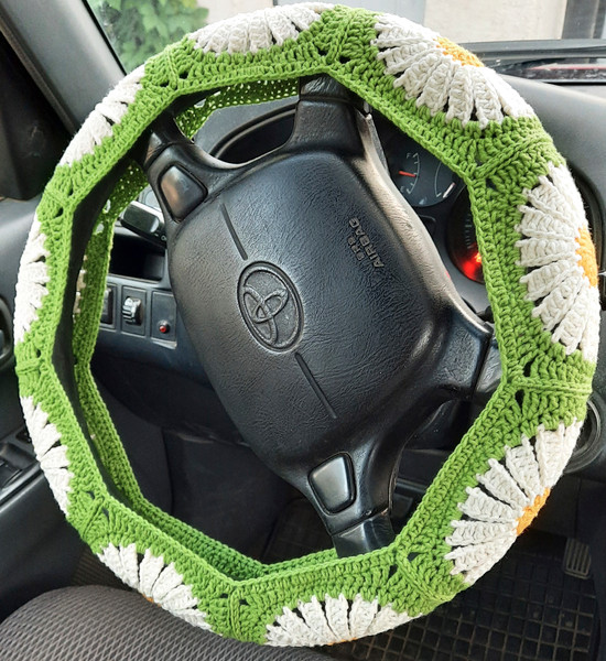 Steering Wheel Cover fot Women green Crochet Steer Wheel Cov