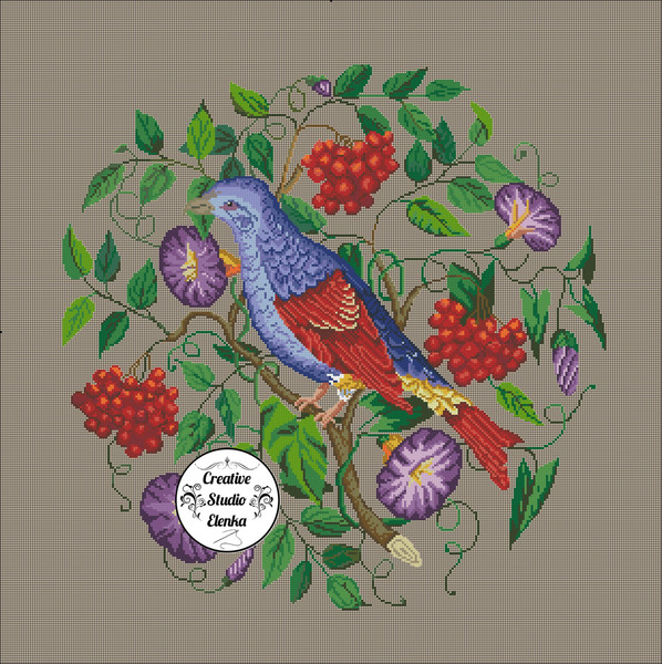 Embroidery Bird and bindweed