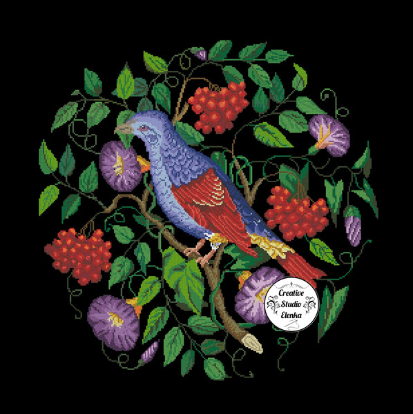 Embroidery scheme Bird and bindweed