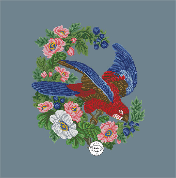 Embroidery  Blue Parrot