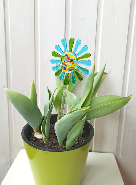 Fused Glass Garden Stake, Flower pot stakes Flowers, Mothers - Inspire  Uplift