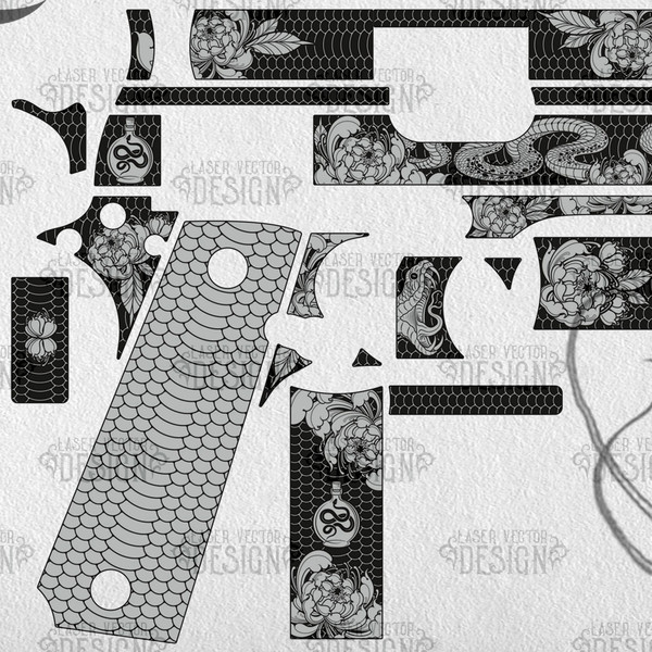 VECTOR DESIGN Colt 1911 government Snake and flowers 2.jpg