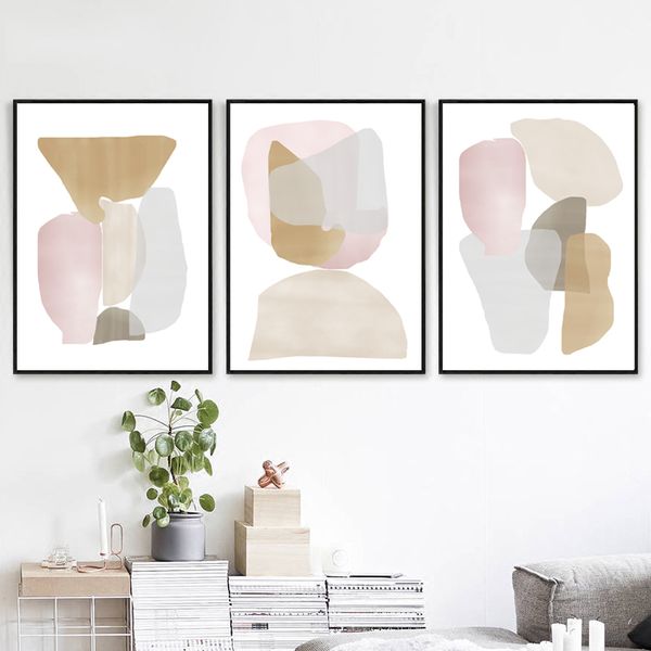 Neutral Abstract Art Three Prints Printable Wall Art Beige A - Inspire ...