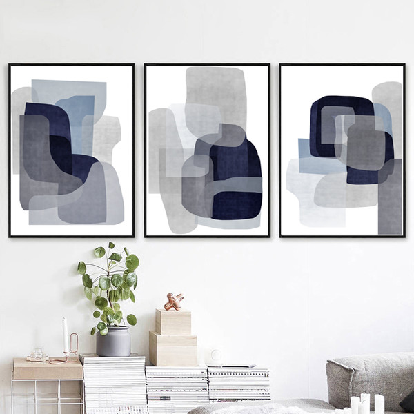 3 abstract geometric blue gray posters easy to download