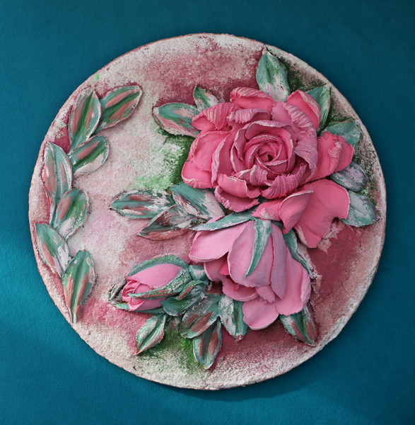 Roses painting, original floral plaster sculpture, textured - Inspire ...