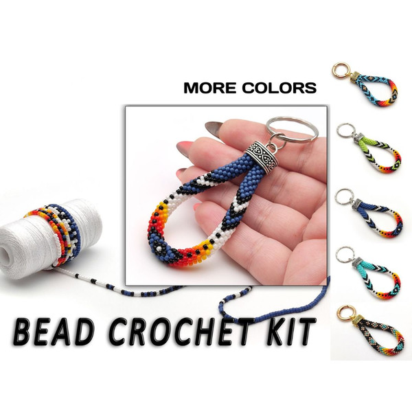 Keychain making kit, DIY keychain kit, Diy craft kit, Bead crochet