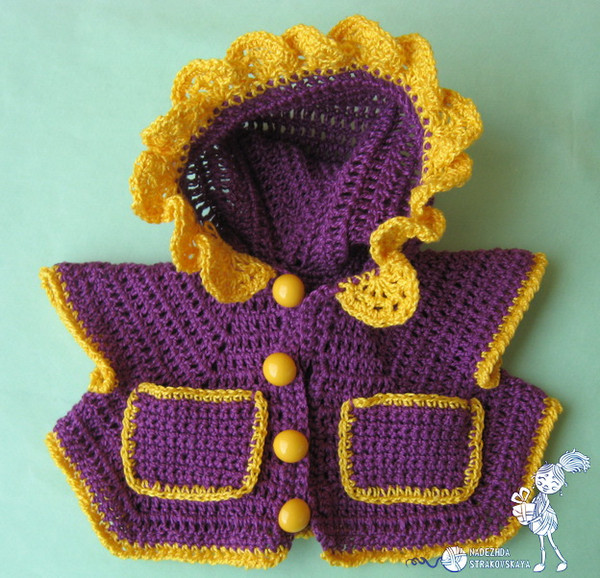 Vest with a hood Little beer crochet pattern by Strakovskaya