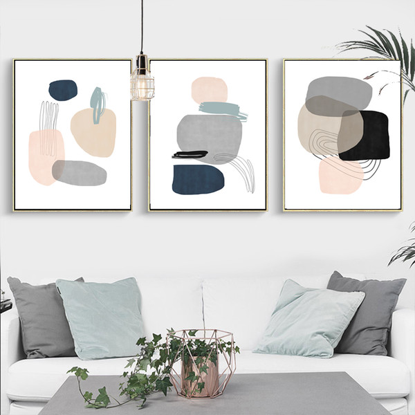 3 abstract geometric pink gray posters easy to download
