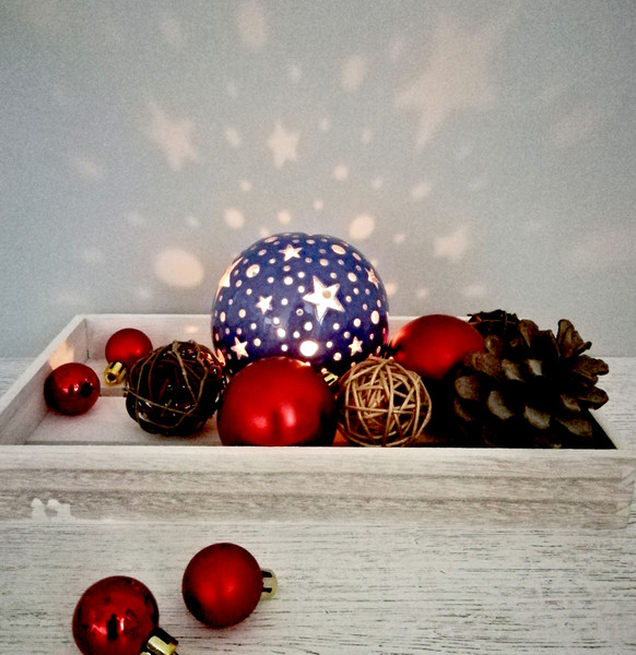 Christmas Star Ceramic Lantern, Blue Pottery Tea Light Holder for Holiday Table Centerpiece (7).jpg