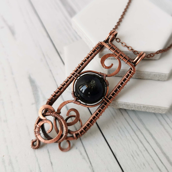 Wire-wrapped-pendant-with-Gold-Sheen-Obsidian-bead-Copper-necklace-with-Obsidian-7.jpg