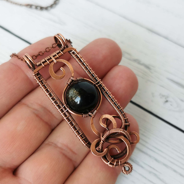 Wire-wrapped-pendant-with-Gold-Sheen-Obsidian-bead-Copper-necklace-with-Obsidian-8.jpg