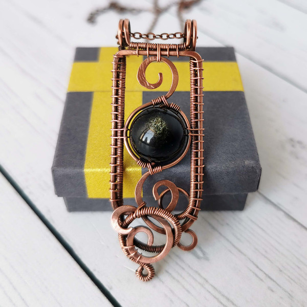 Wire-wrapped-pendant-with-Gold-Sheen-Obsidian-bead-Copper-necklace-with-Obsidian-9.jpg