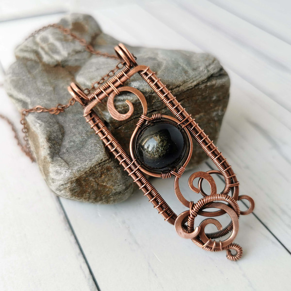 Wire-wrapped-pendant-with-Gold-Sheen-Obsidian-bead-Copper-necklace-with-Obsidian-10.jpg
